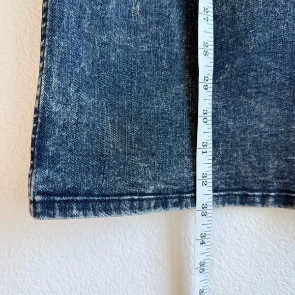 GANNI 90's Acid Wash Stretch Denim Puff Sleeve Mock Neck Cult Mini Dress Size 36 - Picture 13 of 16